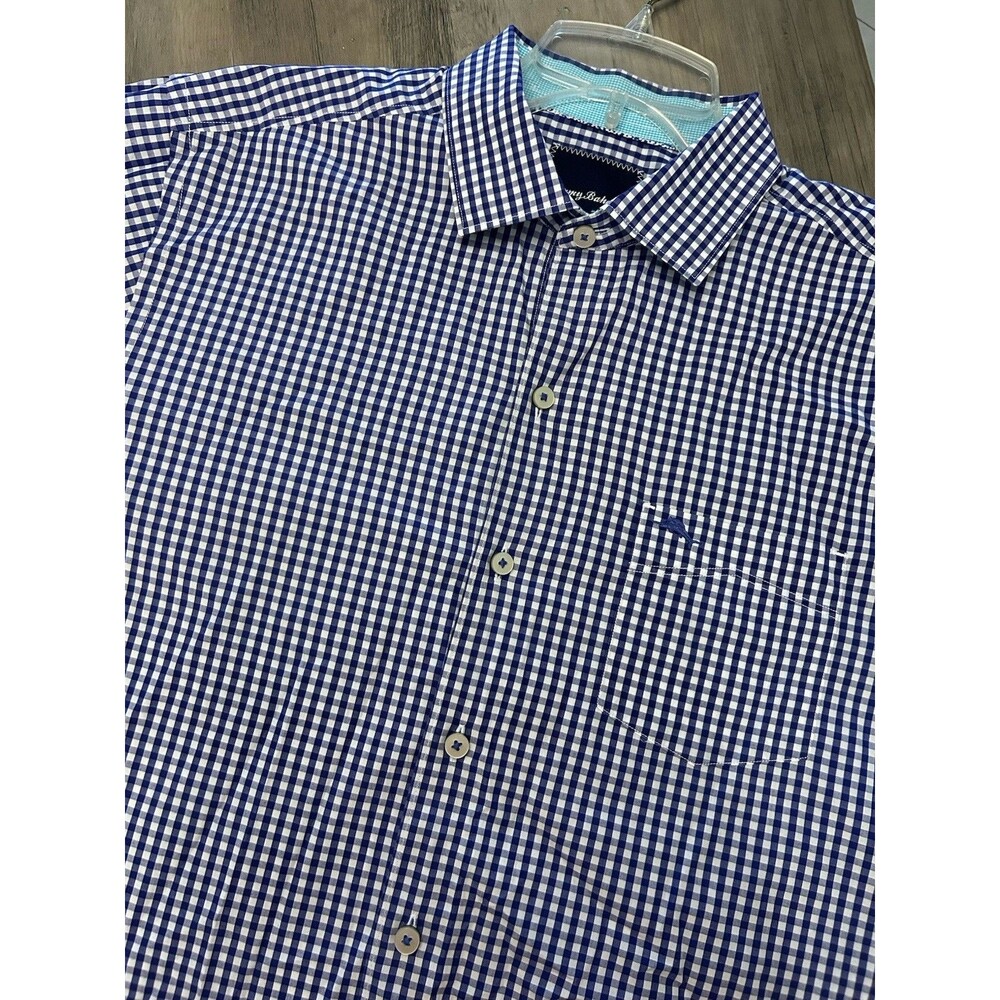 Tommy Bahama Blue Gingham Long Sleeve Button Down Shirt Pima Cotton Mens Size M